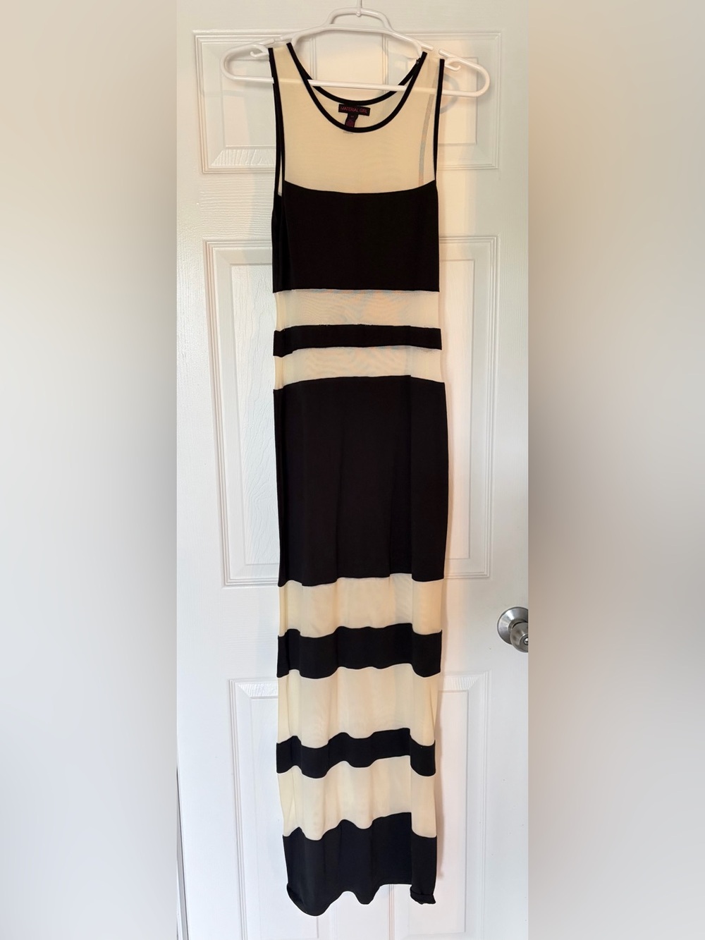 Material Girl Black and Cream Striped Maxi Dress